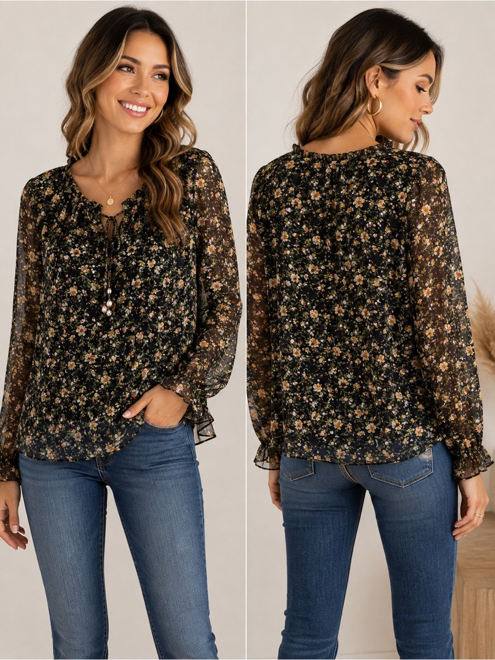 A. Byer Cold Shoulder Floral Print Black Blouse Size M NWT